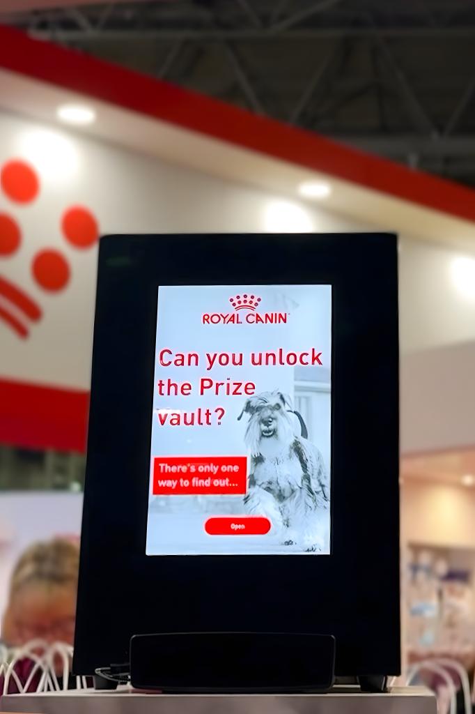 Close-up of the Noonah Prize Vault branded for Royal Canin at Crufts.