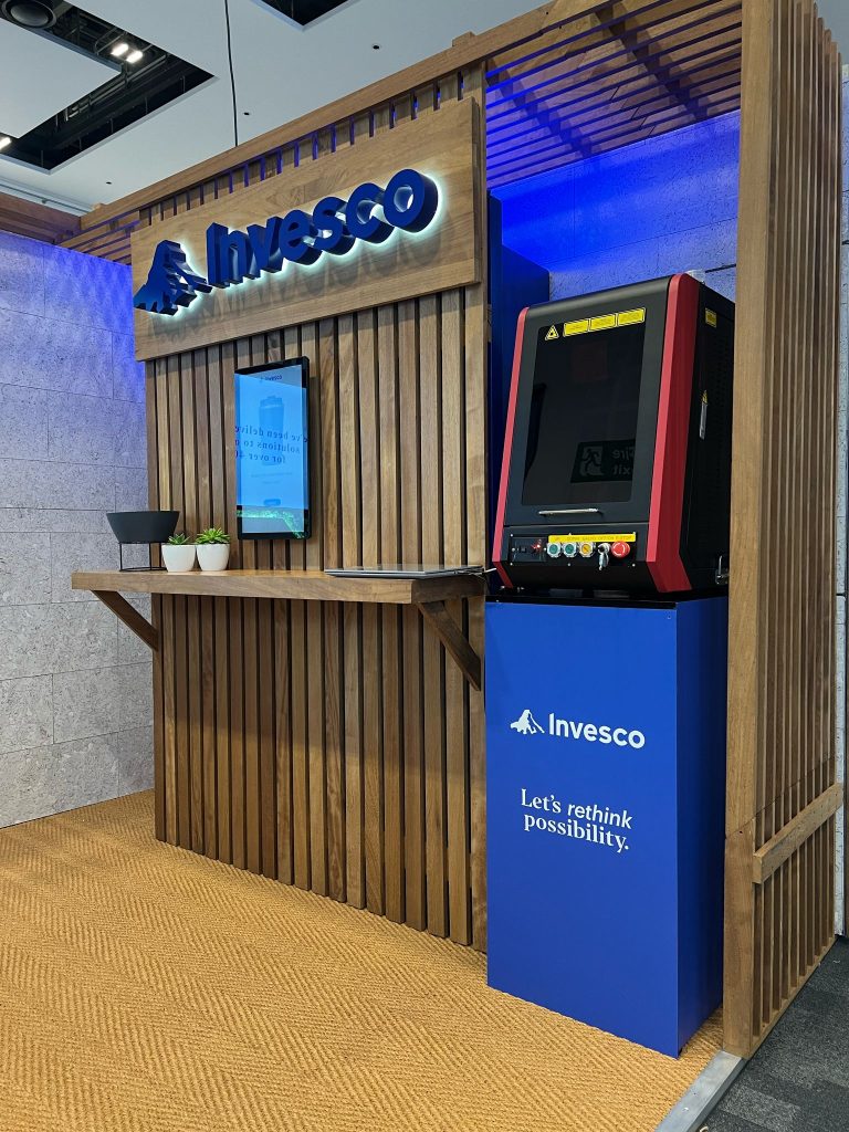 Engraving machine and integrated personalisation station for Invesco at conference