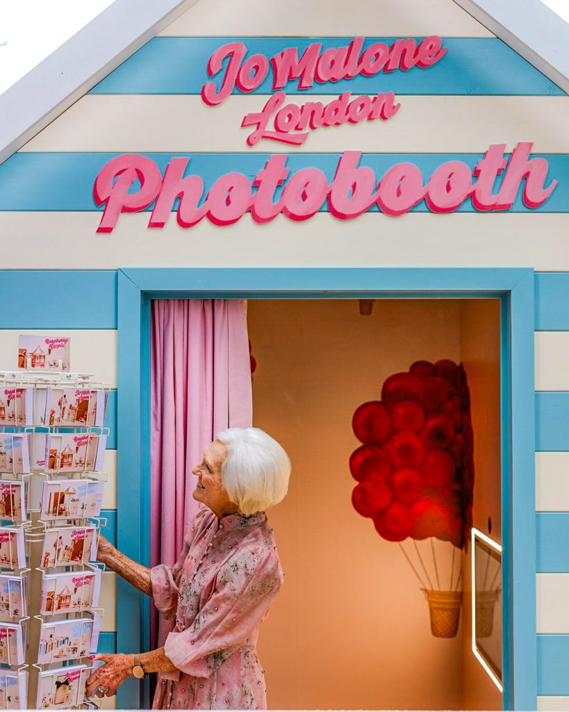Mary Berry in an integrated Photo Booth built into Jo Malone's Brand Activation Stand