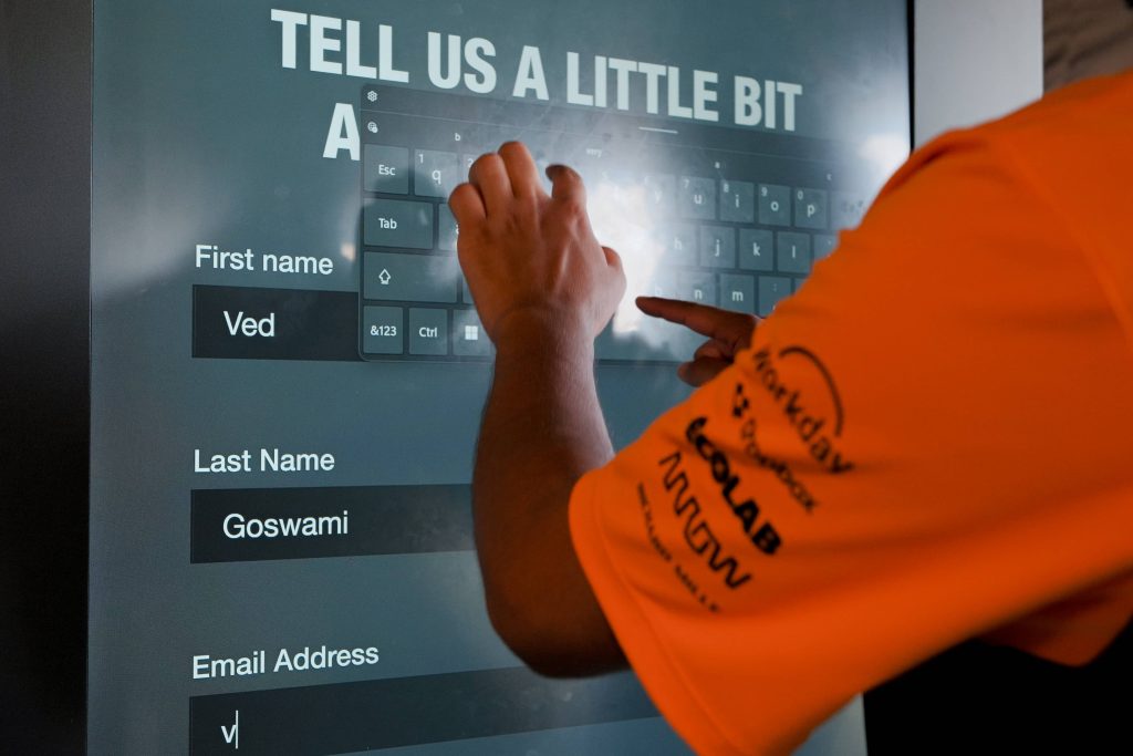 Typing data into vending machine screen