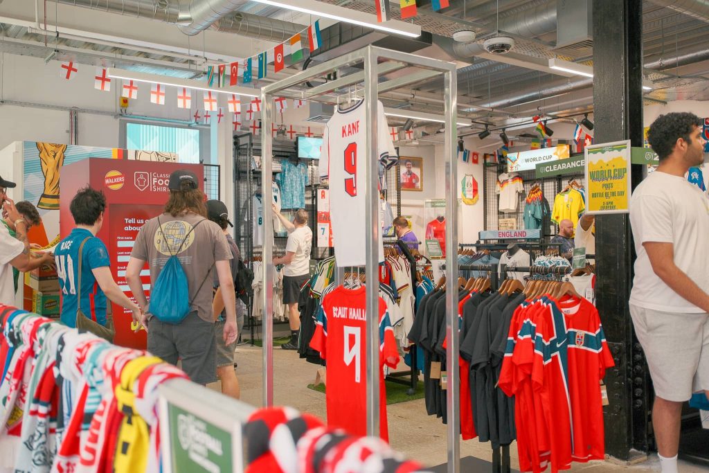 classic football shirts store with vending machine in background