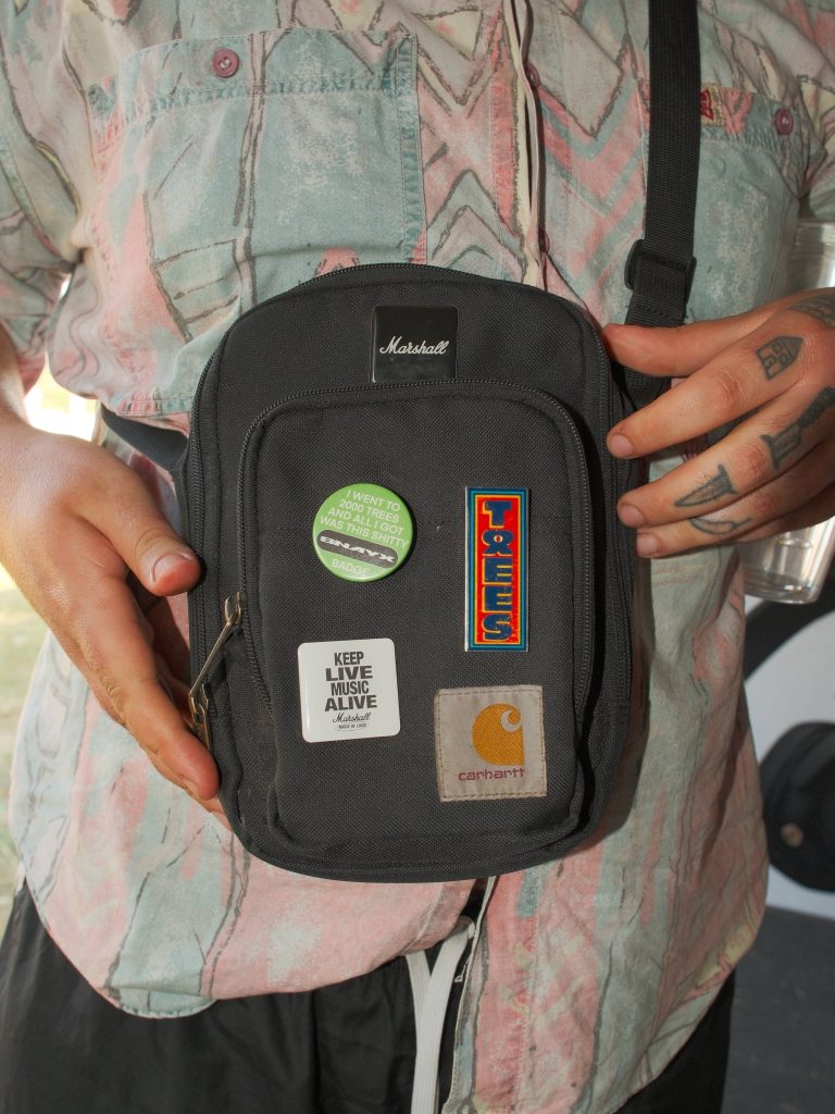 marshall pin badge worn on bag